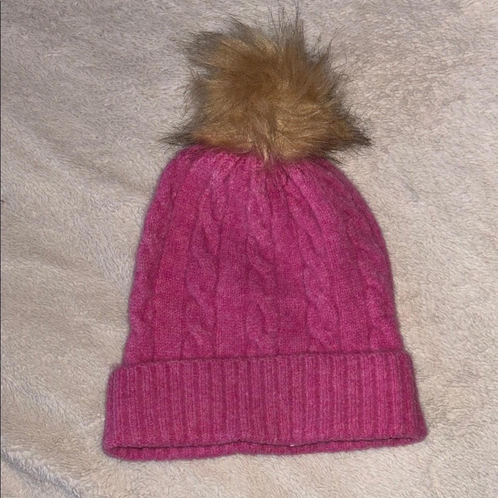 NWT J.Crew Cable Knit Beanie with Faux Fur Pom